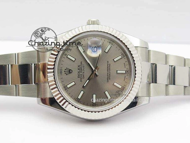 Gray SS Dial A3136 Sliver On Sticks 41mm SS Bracelet Markers Datejust II 116334 1225